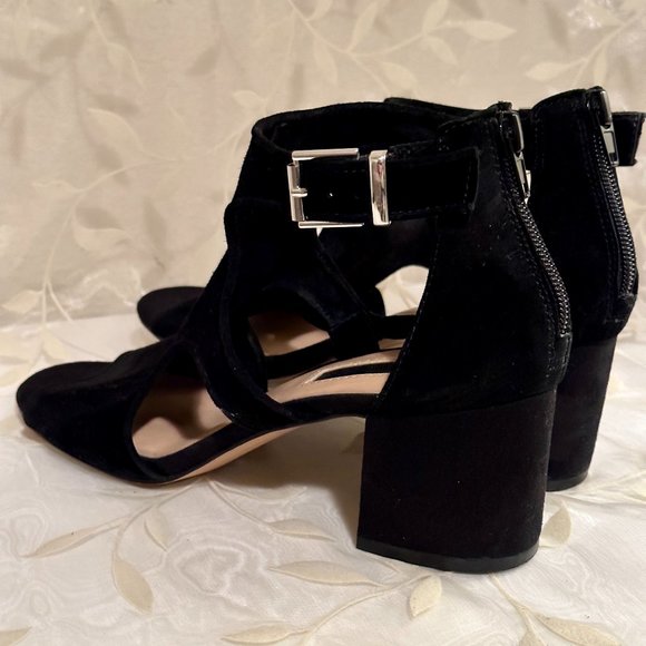 I.N.C Helenn Leather Suede Ankle Strap Bootie Shoe Size 7.5 Black Open Toe - Picture 6 of 12